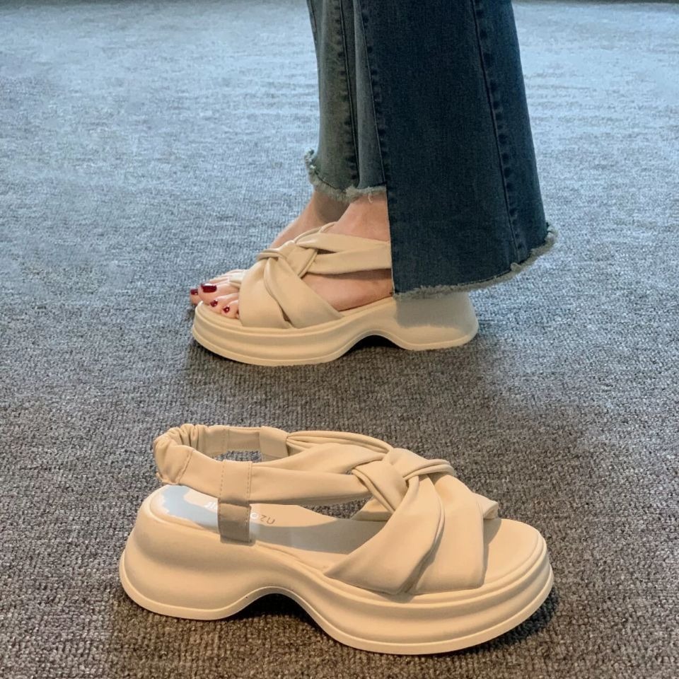 絕美涼鞋高跟厚底 鬆糕涼拖鞋夏季外穿配裙子精緻超火仙女沙灘