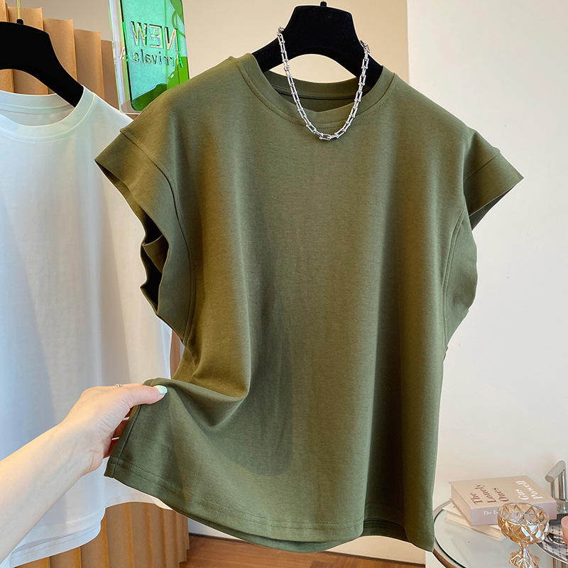 韓國 設計感 小眾 飛天袖 寬鬆 純棉 無袖 T恤