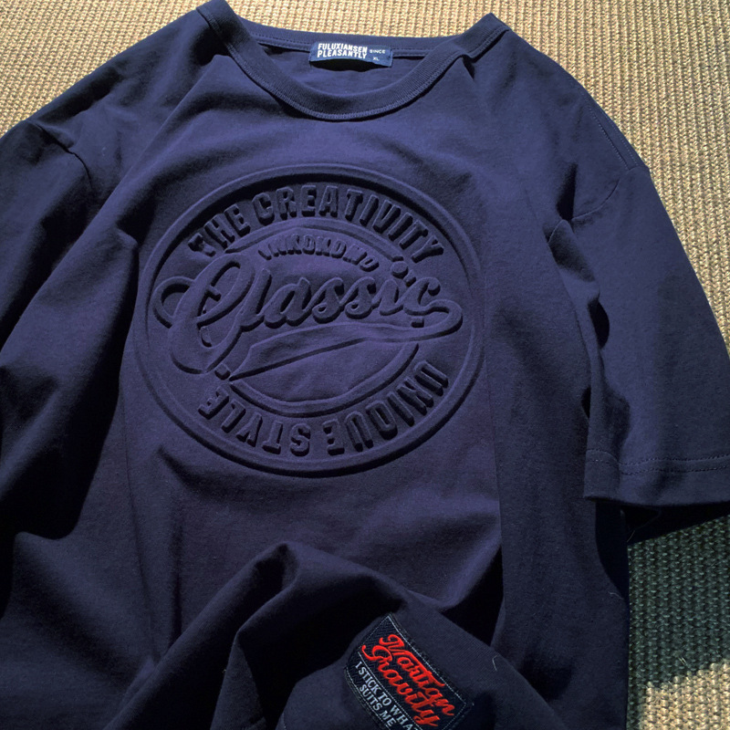 立體 凹凸字母 圓領 短袖 T恤 男女情侶 打底衫 上衣