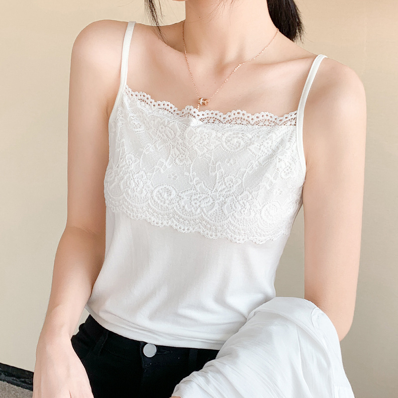 Bratop 心機小背心 莫代爾蕾絲吊帶背心 無袖百搭 學生內搭打底衫上衣薄