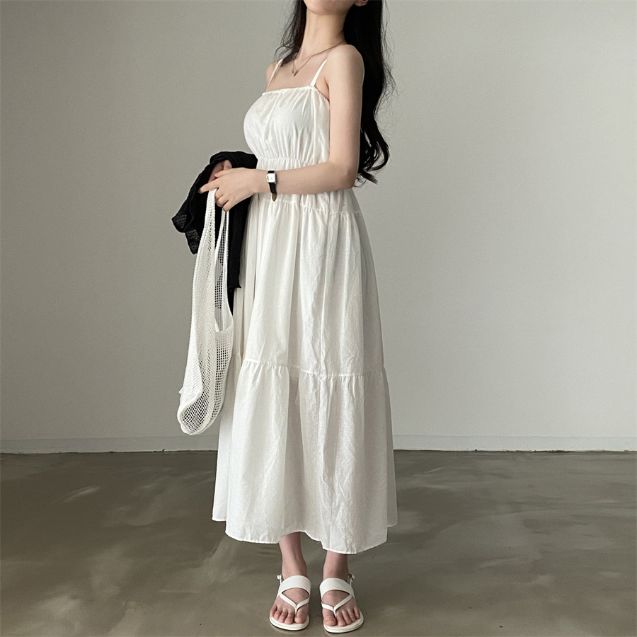 韓系氣質仙女洋裝 細肩帶 平口 長洋裝 簡約 chic 溫柔