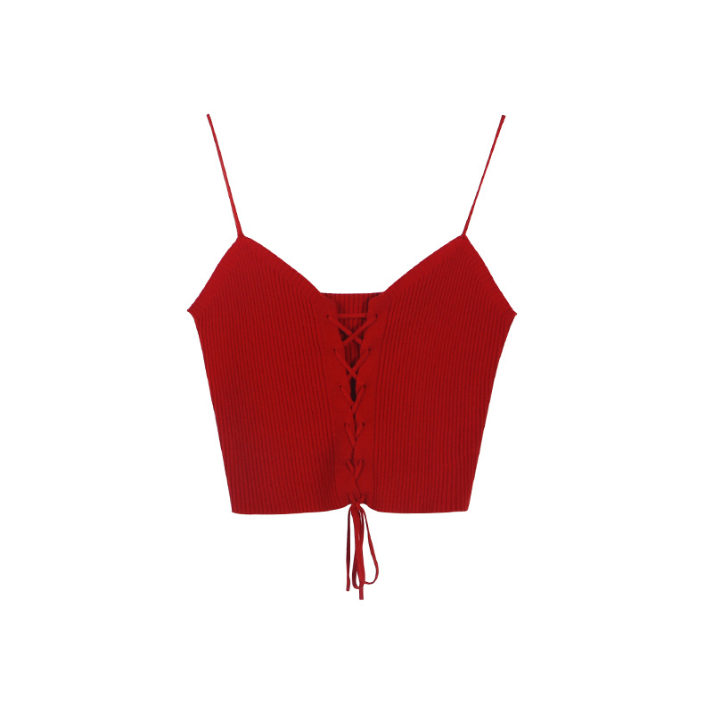 紅繩針織 設計感綁帶 細肩帶背心