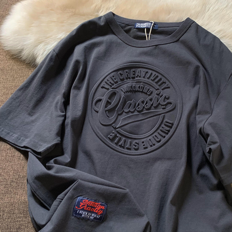 立體 凹凸字母 圓領 短袖 T恤 男女情侶 打底衫 上衣