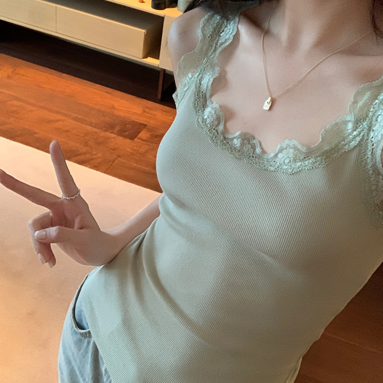 Bratop 小可愛*6色入 甜辣純慾系蕾絲花邊 碎花 吊帶背心夏季甜美修身內搭外穿上身