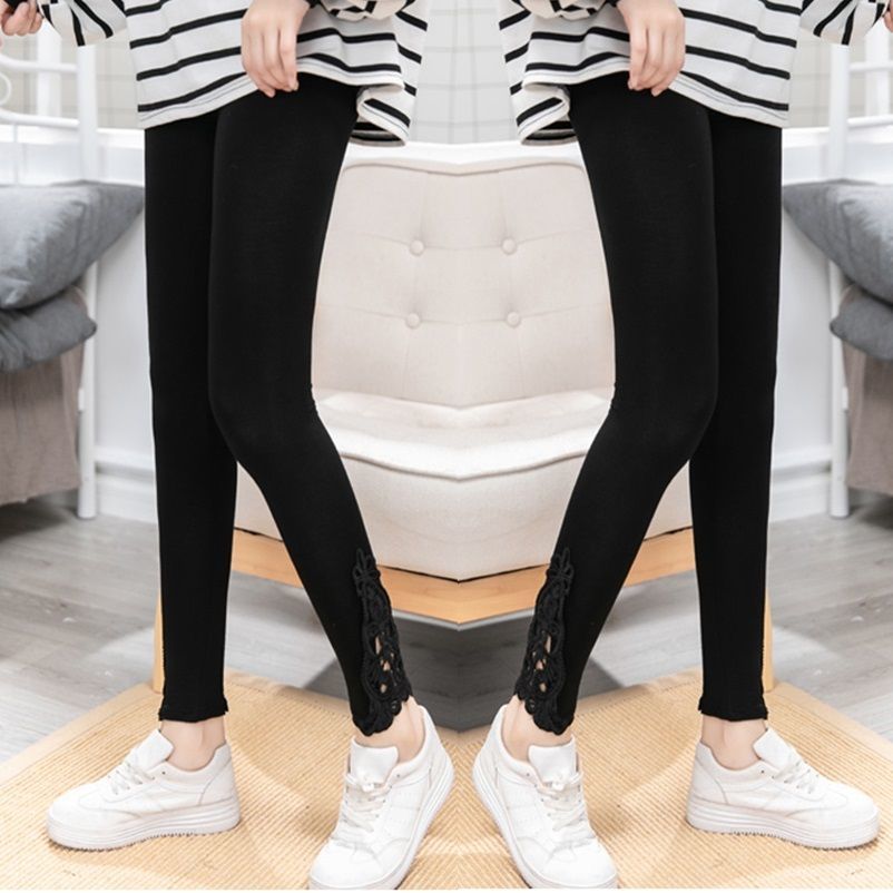 高彈 彈力棉蕾絲九分褲 外穿長褲蕾絲高腰顯瘦彈力緊身百搭九分褲薄