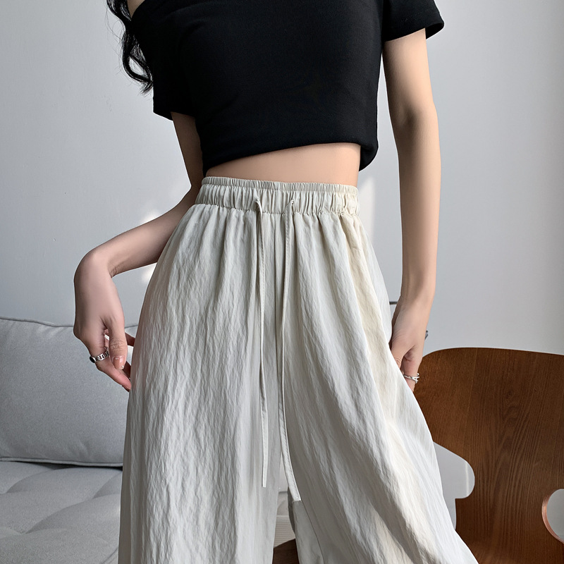 冰絲皺寬褲薄款高腰垂感日系慵懶直筒褲肌理感褶皺休閒褲女