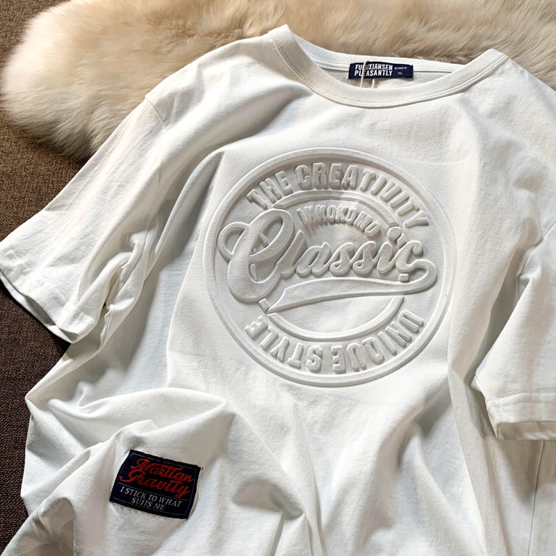 立體 凹凸字母 圓領 短袖 T恤 男女情侶 打底衫 上衣