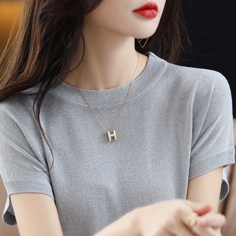 簡約好搭 7色 復古 百搭 亮絲 氣質 針織 短袖 T恤