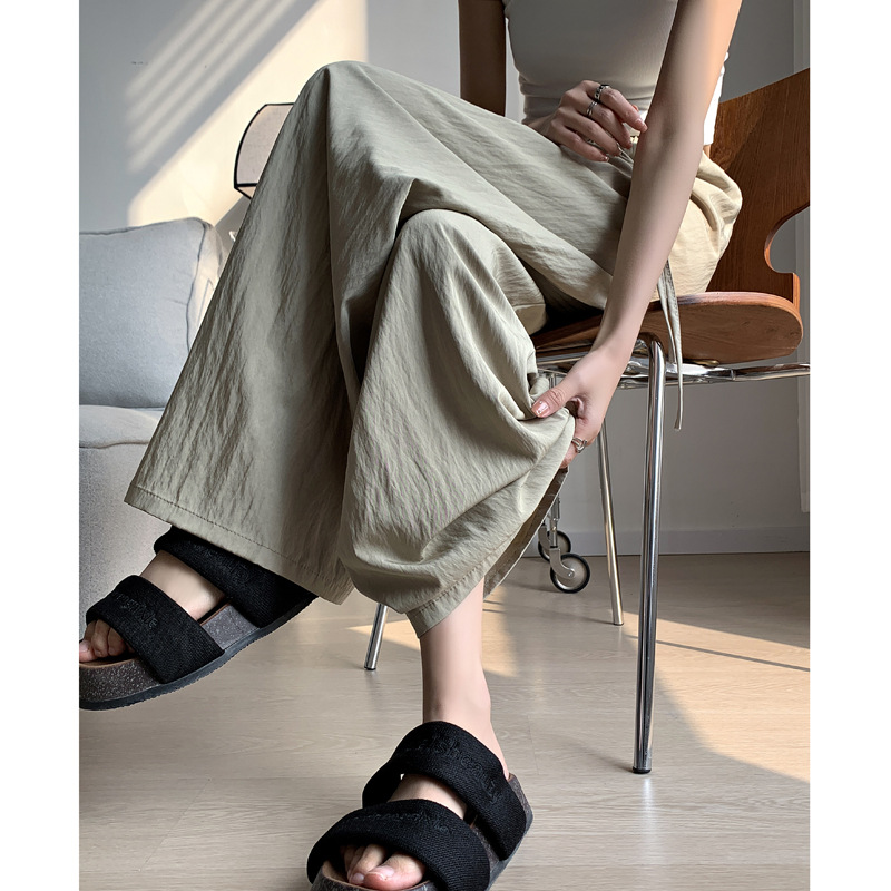 冰絲皺寬褲薄款高腰垂感日系慵懶直筒褲肌理感褶皺休閒褲女