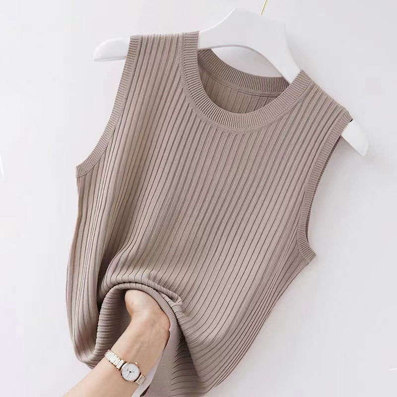 超高C/P值 百搭小可愛 外穿背心 緊身短款小吊帶冰絲薄款針織衫無袖上衣