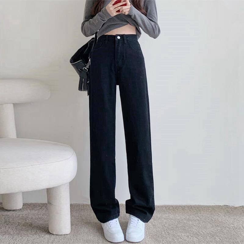 顯高顯瘦新版寬褲 垂感拖地長牛仔褲 高腰直筒牛仔褲 S-2XL 大碼胖mm闊腿寬鬆垂感拖地長褲