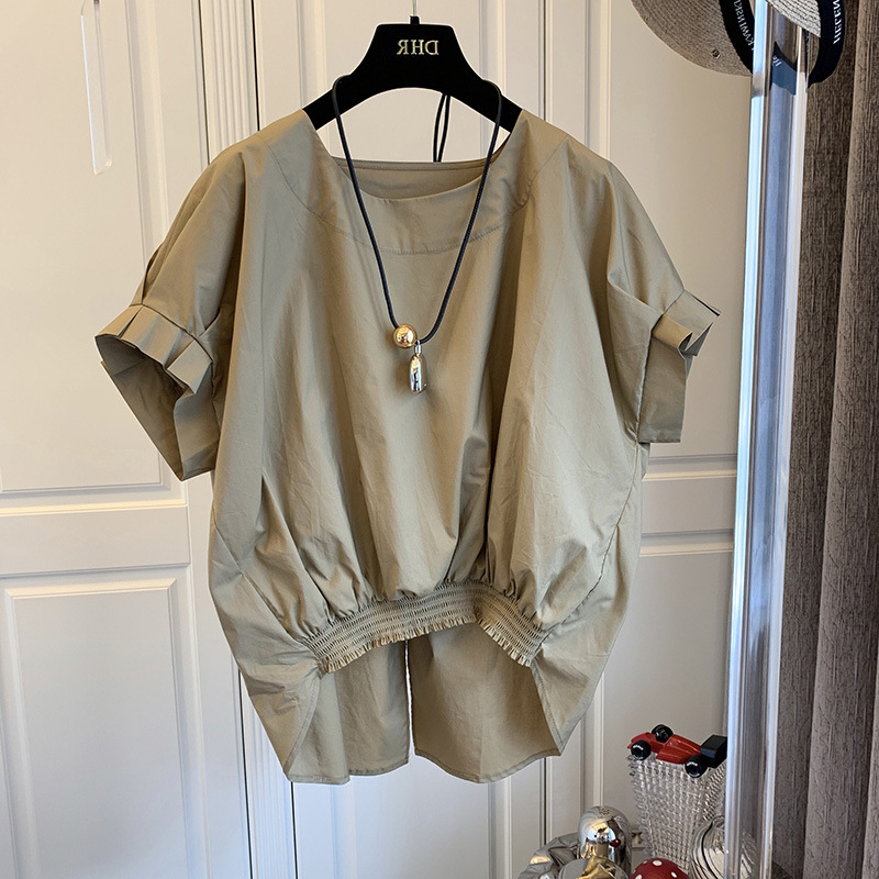 設計感 小眾 韓版 寬鬆 休閒 法式 開叉 綁帶 蝴蝶結 套頭 短袖 襯衫