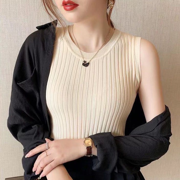 超高C/P值 百搭小可愛 外穿背心 緊身短款小吊帶冰絲薄款針織衫無袖上衣