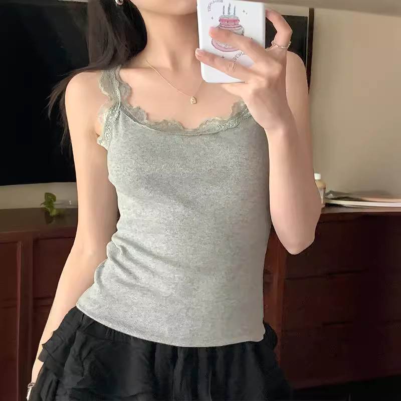 Bratop 小可愛*6色入 甜辣純慾系蕾絲花邊 碎花 吊帶背心夏季甜美修身內搭外穿上身