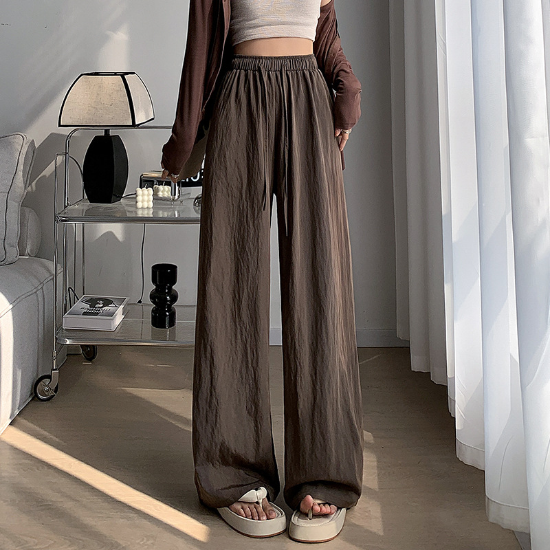 冰絲皺寬褲薄款高腰垂感日系慵懶直筒褲肌理感褶皺休閒褲女