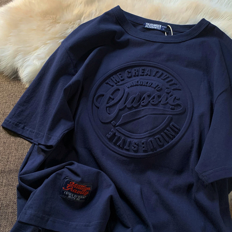 立體 凹凸字母 圓領 短袖 T恤 男女情侶 打底衫 上衣