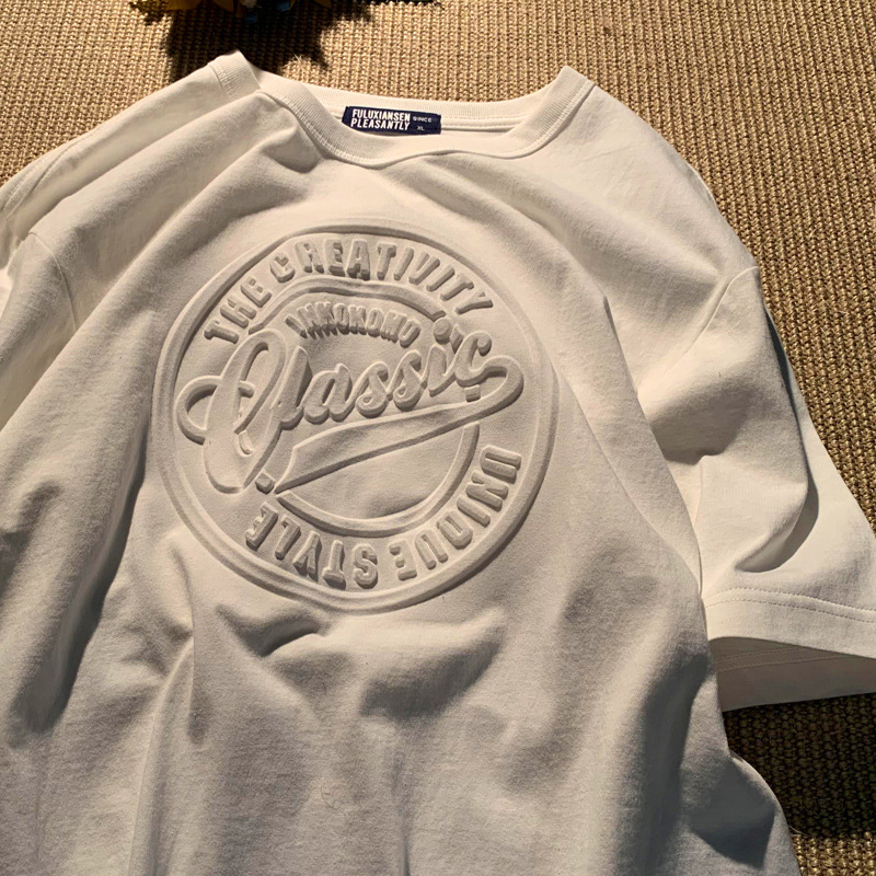 立體 凹凸字母 圓領 短袖 T恤 男女情侶 打底衫 上衣