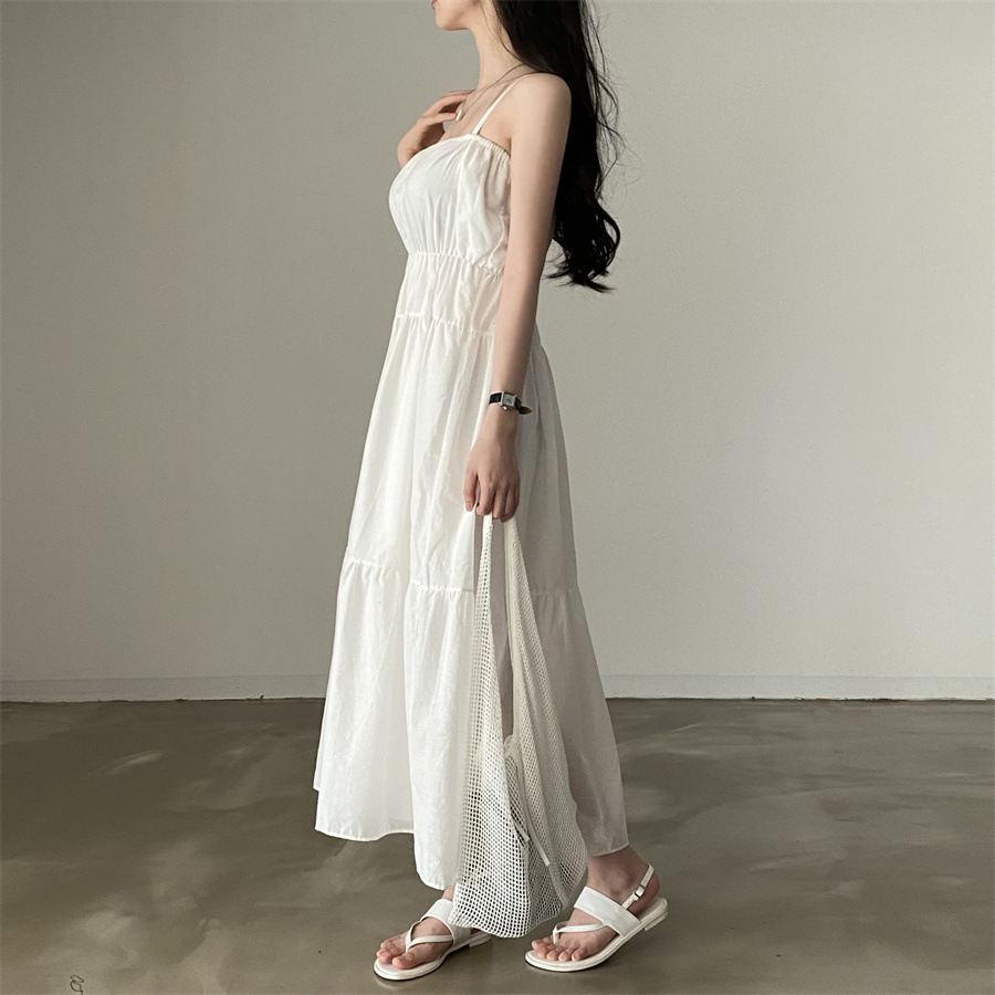 韓系氣質仙女洋裝 細肩帶 平口 長洋裝 簡約 chic 溫柔
