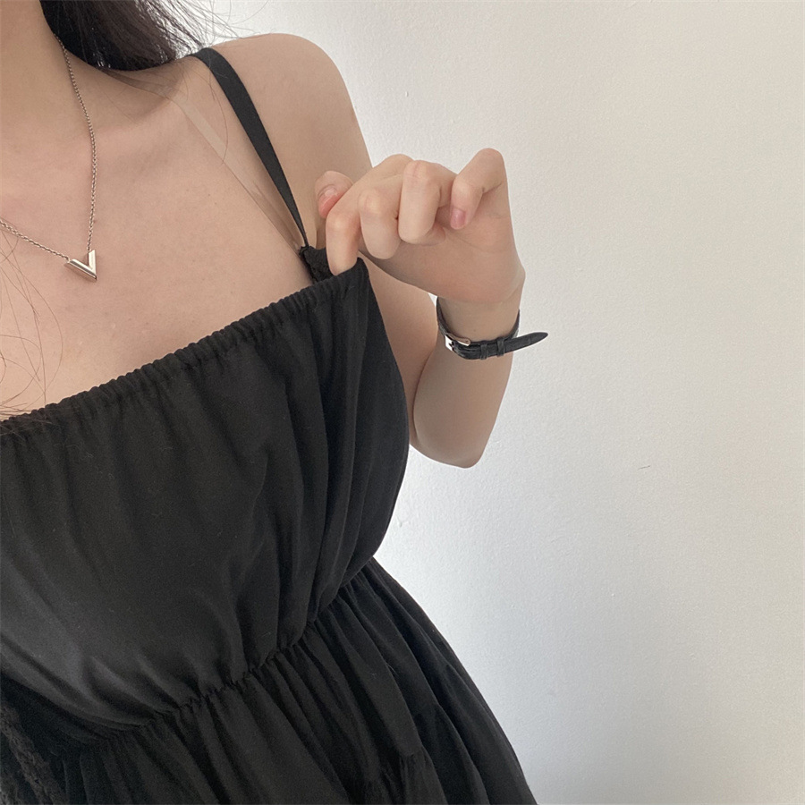 韓系氣質仙女洋裝 細肩帶 平口 長洋裝 簡約 chic 溫柔