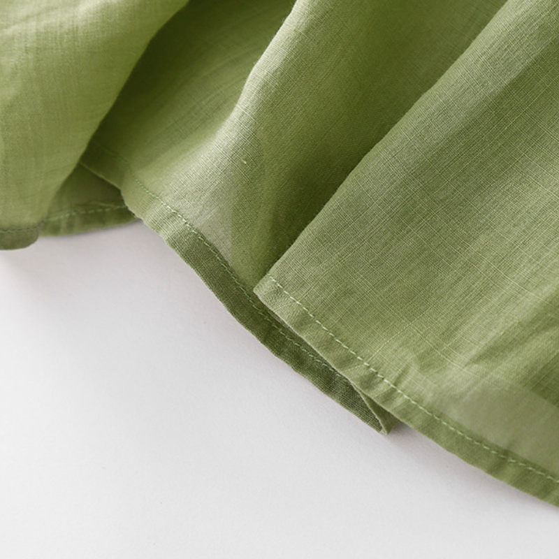 復古 設計感 風琴褶 洋裝 文藝 純色V領 苧麻 清涼 顯瘦 長裙