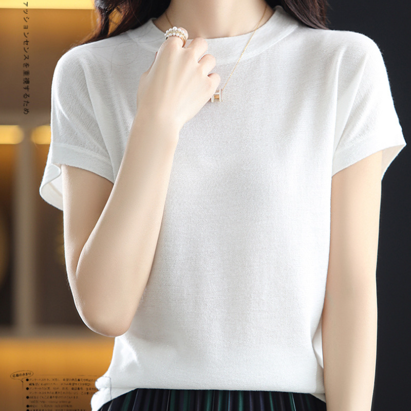 簡約好搭 7色 復古 百搭 亮絲 氣質 針織 短袖 T恤
