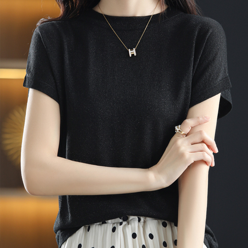 簡約好搭 7色 復古 百搭 亮絲 氣質 針織 短袖 T恤