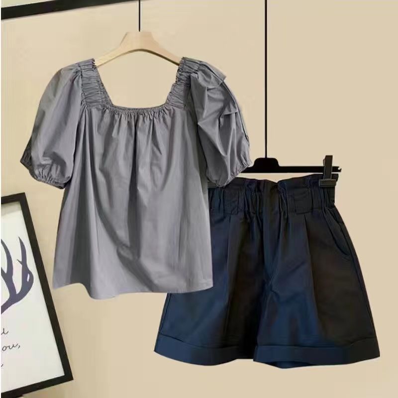 【單品可選】方領寬鬆泡泡袖襯衫+寬鬆高腰顯瘦工裝短褲套裝
