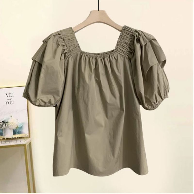 【單品可選】方領寬鬆泡泡袖襯衫+寬鬆高腰顯瘦工裝短褲套裝