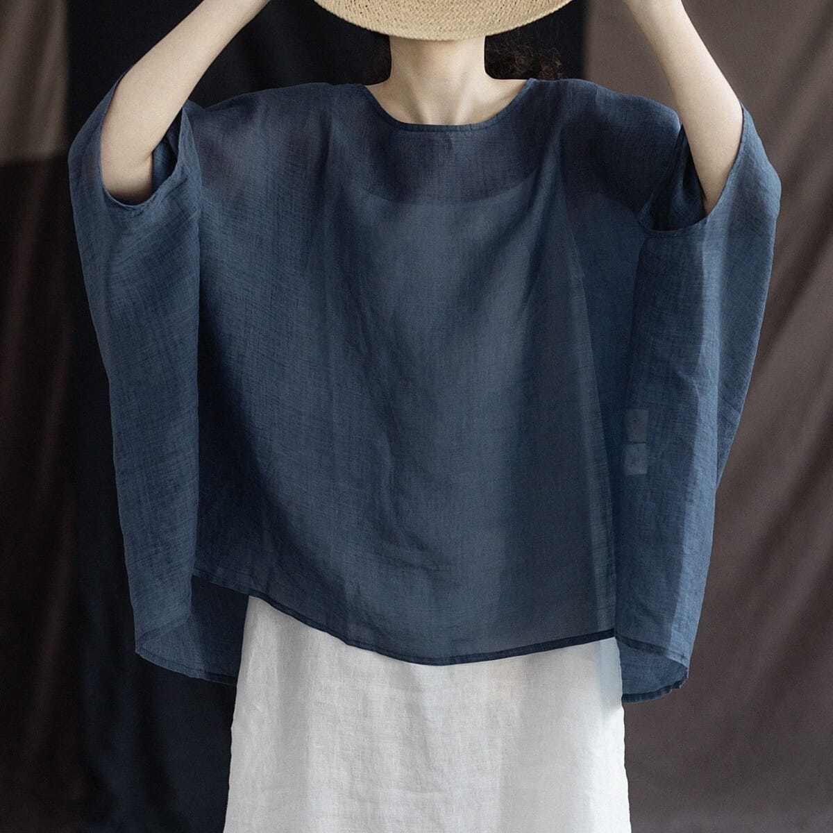 文藝 寬鬆 百搭 夏季新品 蝙蝠袖 大尺碼 防曬服 襯衫