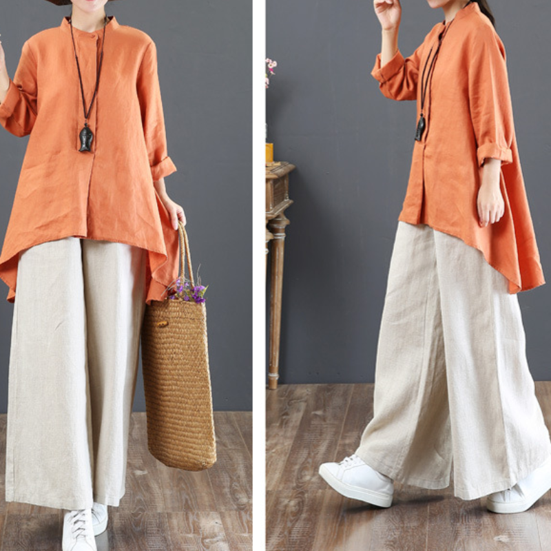 簡約好搭 純色 高腰 直筒褲 大尺碼 寬鬆 棉麻 寬褲