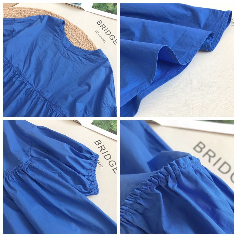 韓版溫柔系 輕甜女孩 藍色圓領 燈籠袖 寬鬆 襯衫