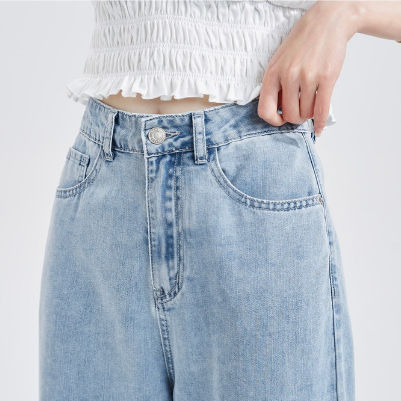 顯高顯瘦新版寬褲 垂感拖地長牛仔褲 高腰直筒牛仔褲 S-2XL 大碼胖mm闊腿寬鬆垂感拖地長褲