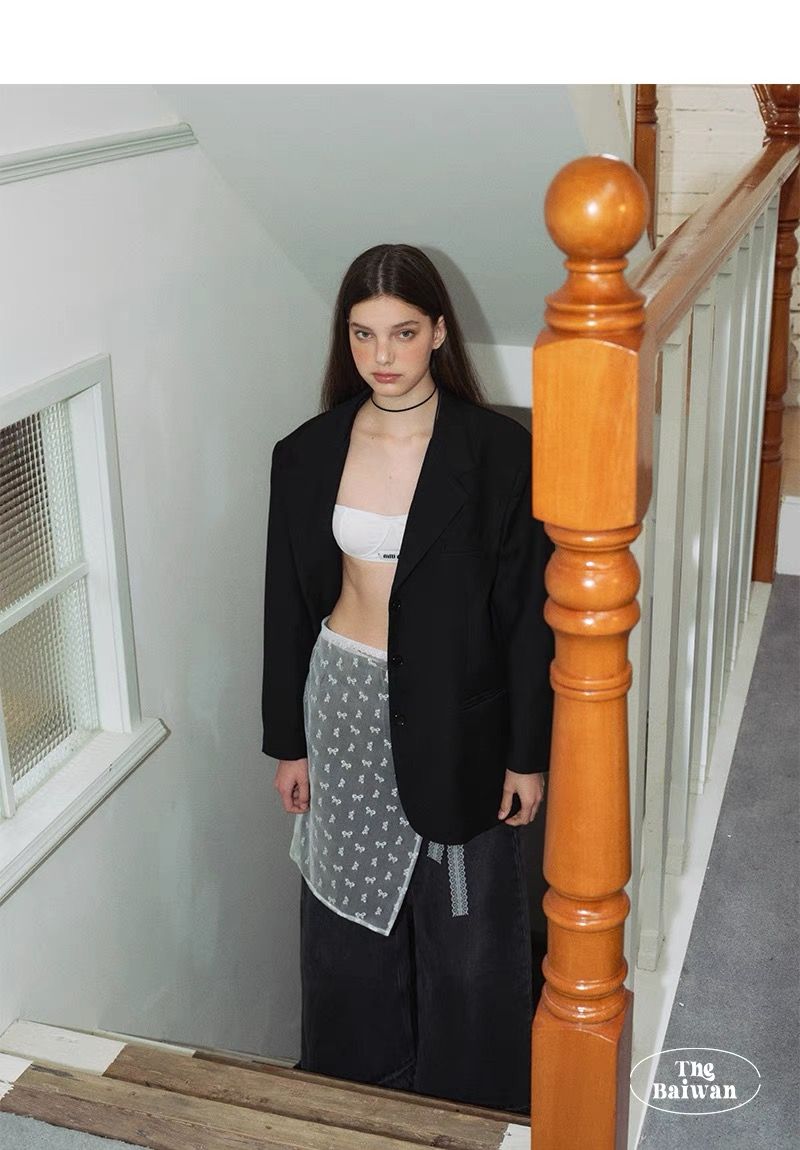 韓國疊疊樂 疊穿主義 ins系帶博主款蕾絲紗裙小眾綁帶設計辣妹圍裙半身裙屁簾