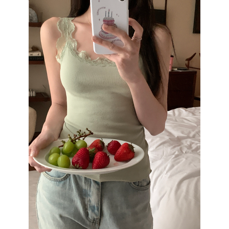 Bratop 小可愛*6色入 甜辣純慾系蕾絲花邊 碎花 吊帶背心夏季甜美修身內搭外穿上身