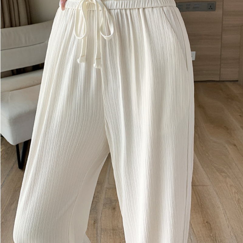 淺綠色 冰絲 闊腿褲 防蚊  高腰 垂感 窄版 直筒 涼涼褲 寬褲