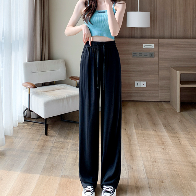 淺綠色 冰絲 闊腿褲 防蚊  高腰 垂感 窄版 直筒 涼涼褲 寬褲