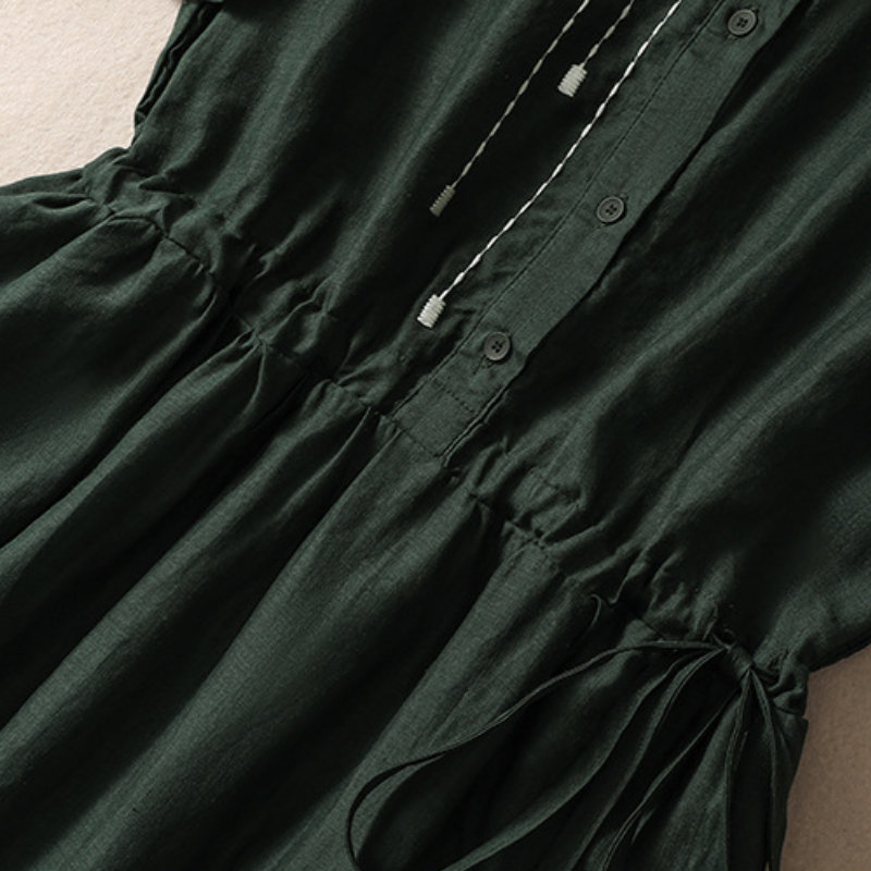 必備百搭款 氣質 棉麻 收腰抽繩 襯衫長裙 休閒洋裝