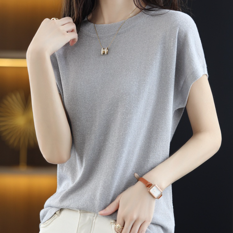 簡約好搭 7色 復古 百搭 亮絲 氣質 針織 短袖 T恤