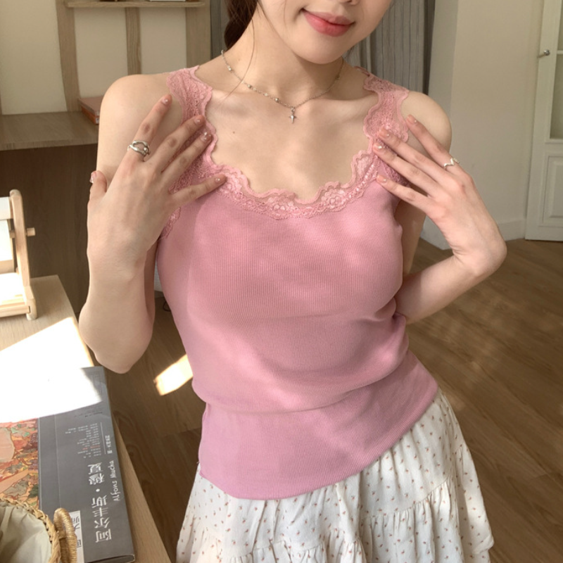 Bratop 小可愛*6色入 甜辣純慾系蕾絲花邊 碎花 吊帶背心夏季甜美修身內搭外穿上身