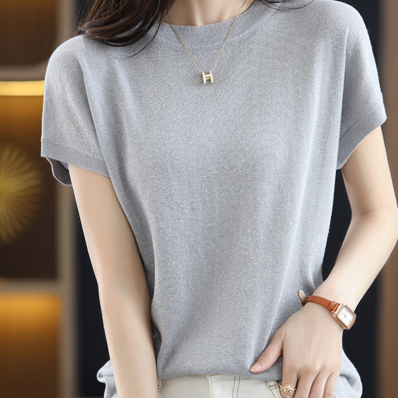 簡約好搭 7色 復古 百搭 亮絲 氣質 針織 短袖 T恤