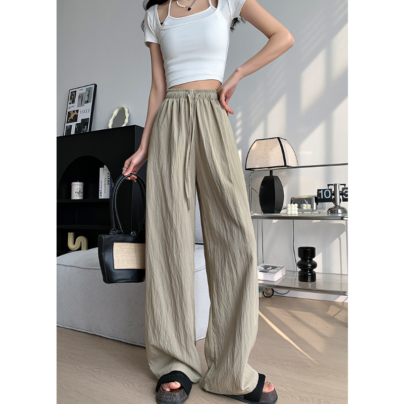 冰絲皺寬褲薄款高腰垂感日系慵懶直筒褲肌理感褶皺休閒褲女