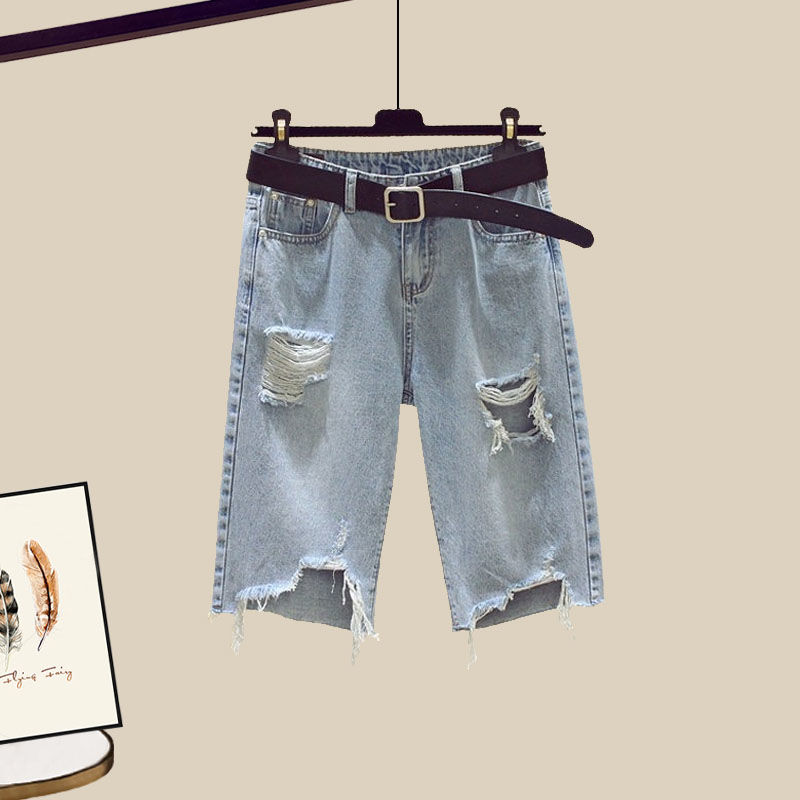 【單品可選】氣質百搭格紋連帽襯衫+簡約遮肉背心+高腰破洞牛仔褲套裝