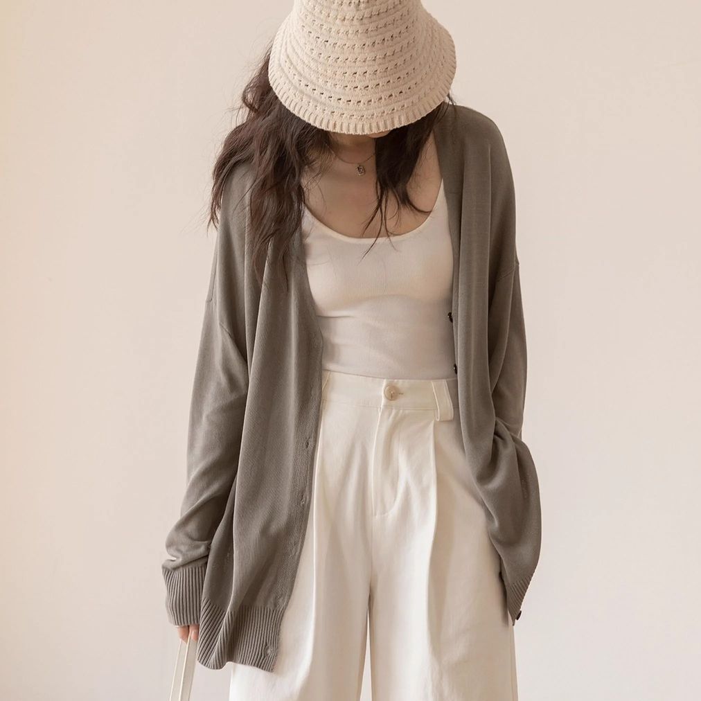 韓版防曬針織開衫 百搭輕薄寬鬆氣質垂感長袖外穿上衣FASHION