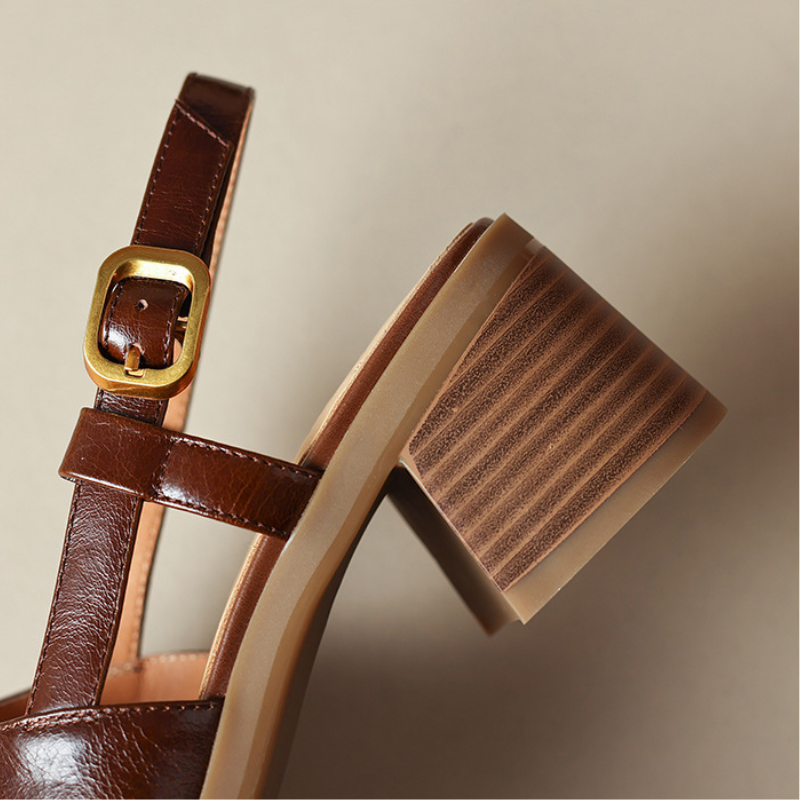 舒適好穿 簡約 時尚 方頭鞋 帶子扣 一字式扣帶 素面 魚嘴鞋 涼鞋