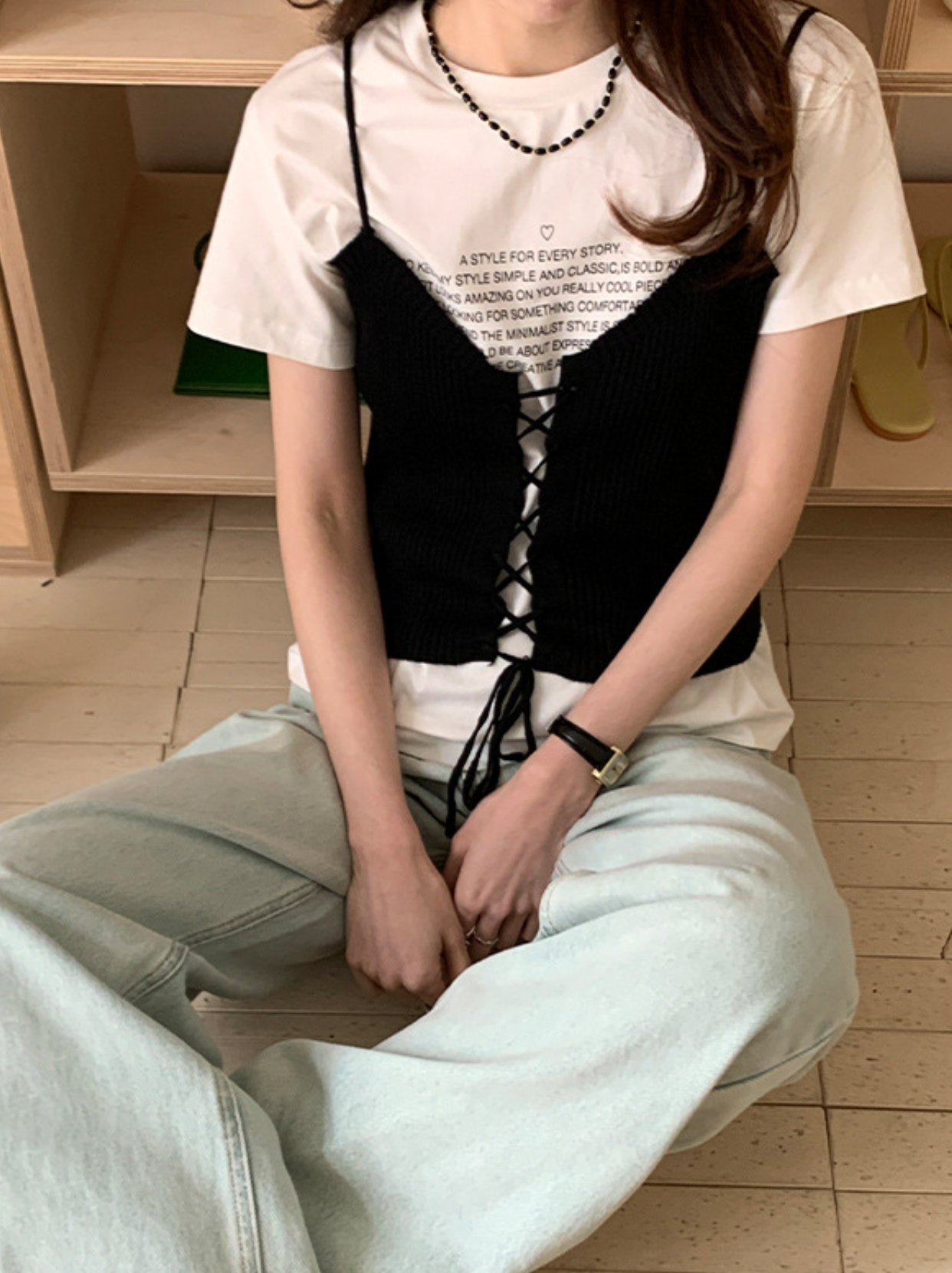 紅繩針織 設計感綁帶 細肩帶背心