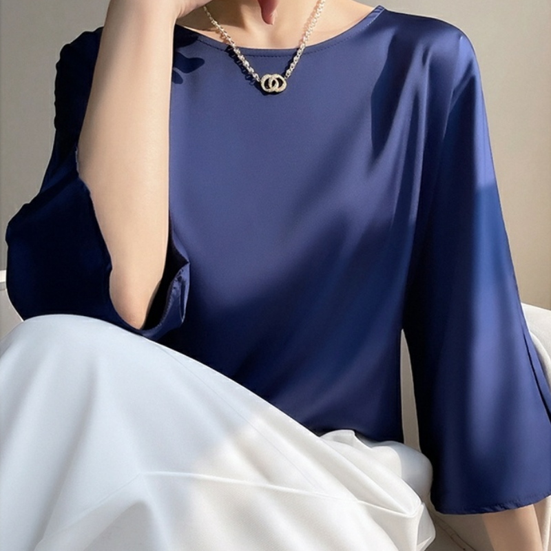 知性美型 氣質 簡約 圓領 寬鬆 九分袖 T恤