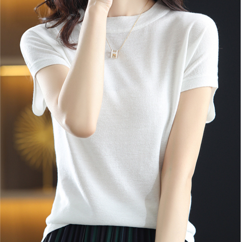 簡約好搭 7色 復古 百搭 亮絲 氣質 針織 短袖 T恤