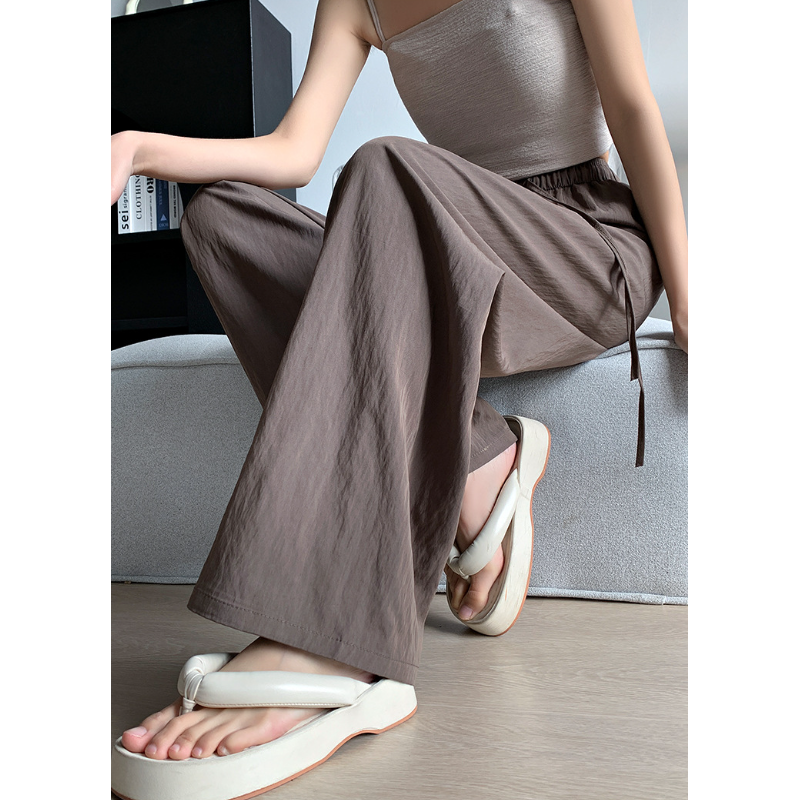 冰絲皺寬褲薄款高腰垂感日系慵懶直筒褲肌理感褶皺休閒褲女