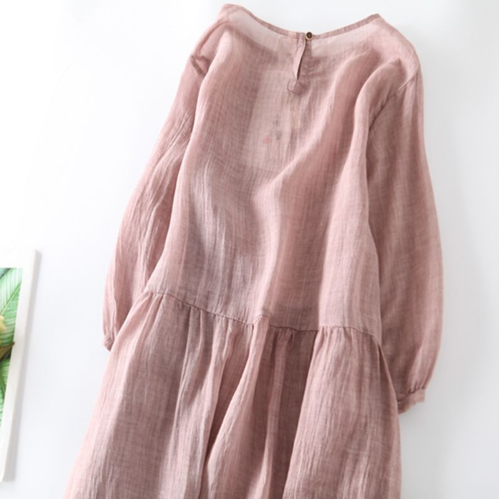 洋裝 日系 棉麻 洋氣 高級 飄逸 亞麻 大擺長裙 棉麻洋裝