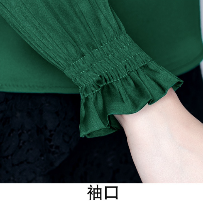 早春壓褶荷葉邊邊襯衫 內搭上衣女緞面歐美內搭上衣溫柔風泡泡袖上衣